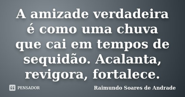 A amizade verdadeira é como uma chuva que cai em tempos de sequidão. Acalanta, revigora, fortalece.... Frase de Raimundo Soares de Andrade.