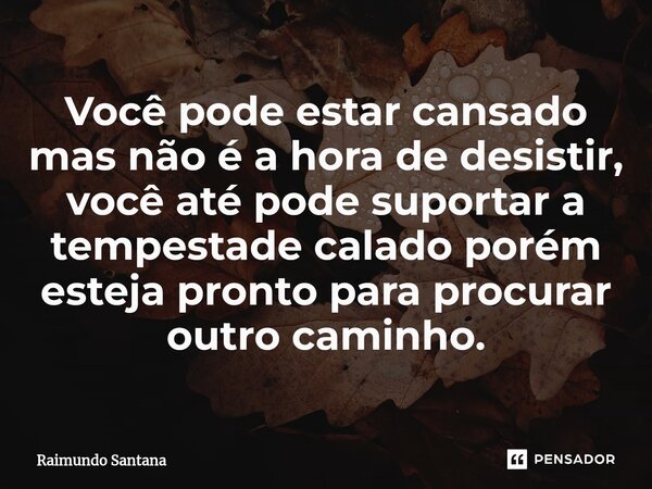 ⁠Você pode estar cansado mas não é a hora de desistir, você até pode suportar a tempestade calado porém esteja pronto para procurar outro caminho.... Frase de RAIMUNDO.