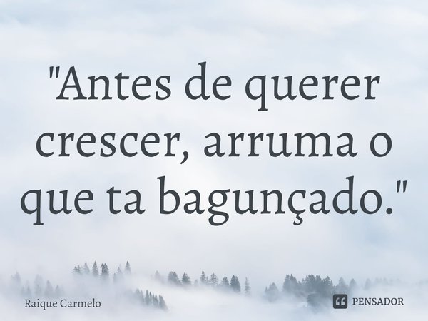 ⁠"Antes de querer crescer, arruma o que ta bagunçado."... Frase de Raique Carmelo.