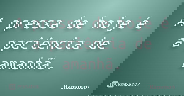 A pressa de hoje é a paciência de amanhã.... Frase de Ramonzo.