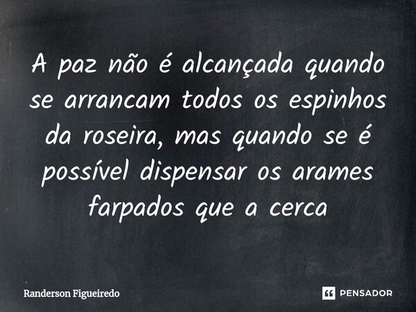 ⁠A paz não é alcançada quando se arrancam todos os espinhos da roseira, mas quando se é possível dispensar os arames farpados que a cerca... Frase de Randerson Figueiredo.