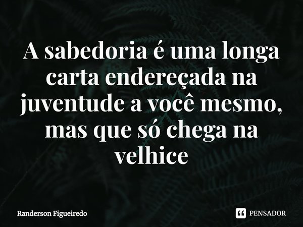 ⁠A sabedoria é uma longa carta endereçada na juventude a você mesmo⁠, mas que só chega na velhice... Frase de Randerson Figueiredo.