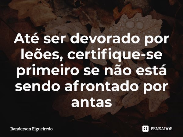 ⁠Até ser devorado por leões, certifique-se primeiro se não está sendo afrontado por antas... Frase de Randerson Figueiredo.