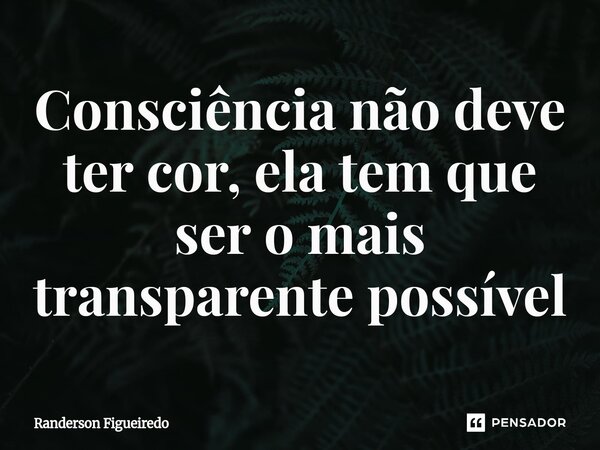 ⁠Consciência não deve ter cor, ela tem que ser o mais transparente possível... Frase de Randerson Figueiredo.