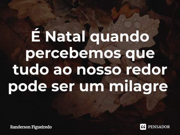 É Natal quando percebemos que tudo ao nosso redor pode ser um milagre ⁠... Frase de Randerson Figueiredo.