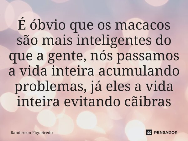 É óbvio ⁠que os macacos são mais inteligentes do que a gente, nós passamos a vida inteira acumulando problemas, já eles a vida inteira evitando cãibras... Frase de Randerson Figueiredo.