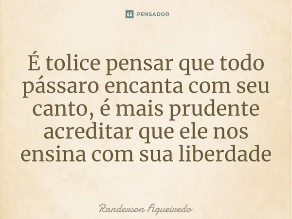 É tolice pensar que todo pássaro encanta com seu ⁠canto, é mais prudente acreditar que ele nos ensina com sua liberdade... Frase de Randerson Figueiredo.
