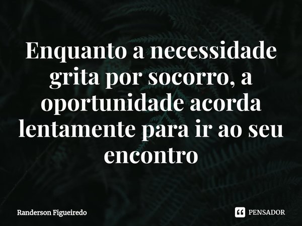 Enquanto a necessidade grita por socorro, a oportunidade acorda lentamente para ir ao seu encontro... Frase de Randerson Figueiredo.