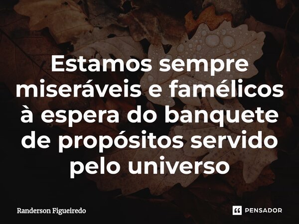 Estamos sempre miseráveis e famélicos ⁠à espera do banquete de propósitos servido pelo universo... Frase de Randerson Figueiredo.