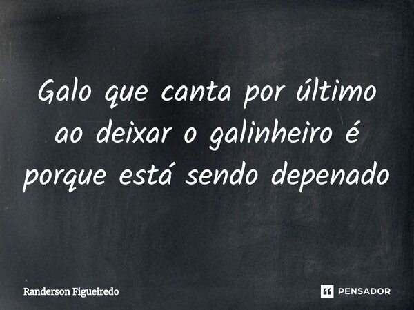 Galo que canta por último ao deixar o galinheiro ⁠é porque está sendo depenado... Frase de Randerson Figueiredo.
