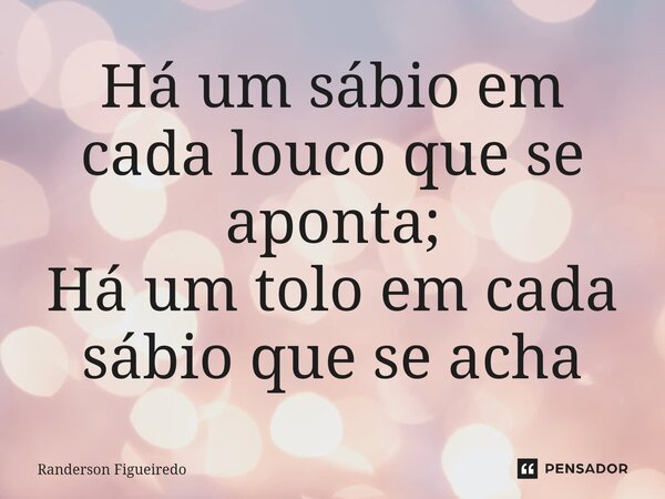 Há um sábio em cada louco que se aponta; Há um tolo em cada sábio que se acha⁠... Frase de Randerson Figueiredo.