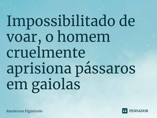 ⁠Impossibilitado de voar, o homem cruelmente aprisiona pássaros em gaiolas... Frase de Randerson Figueiredo.