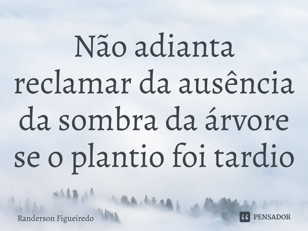 ⁠Não adianta reclamar da ausência da sombra da árvore se o plantio foi tardio... Frase de Randerson Figueiredo.