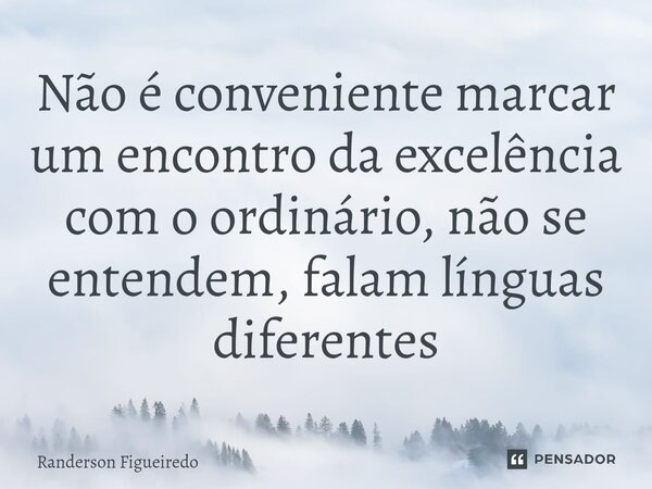 Não é conveniente marcar um encontro da excelência com o ordinário, ⁠não se entendem, falam línguas diferentes... Frase de Randerson Figueiredo.