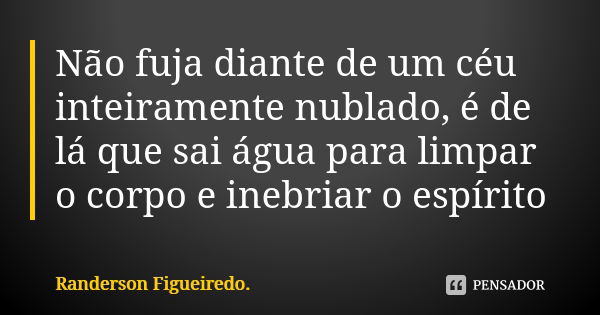 Não fuja diante de um céu inteiramente nublado, é de lá que sai água para limpar o corpo e inebriar o espírito... Frase de Randerson Figueiredo.