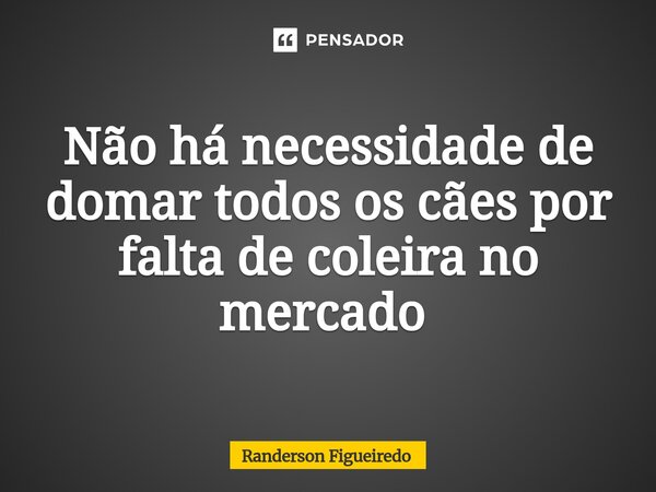 Não há necessidade de domar todos os cães por falta de coleira no mercado ⁠... Frase de Randerson Figueiredo.