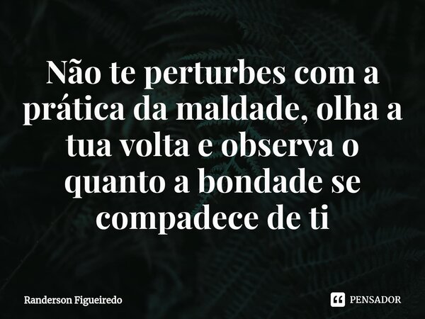 ⁠Não te perturbes com a prática da maldade, olha a tua volta e observa o quanto a bondade se compadece de ti... Frase de Randerson Figueiredo.