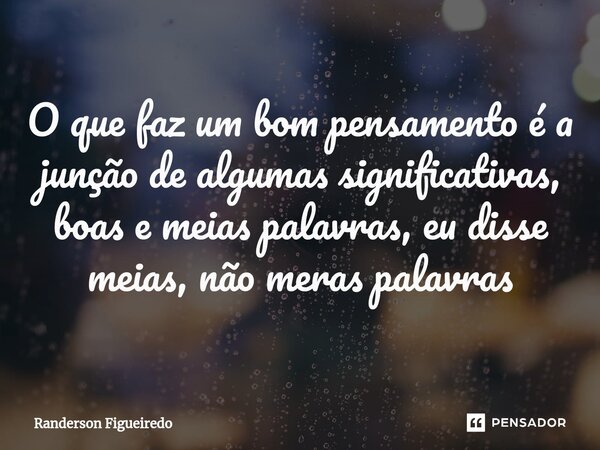 O que faz um bom pensamento é a junção de algumas significativas, boas e meias palavras, eu disse meias, não meras palavras... Frase de Randerson Figueiredo.