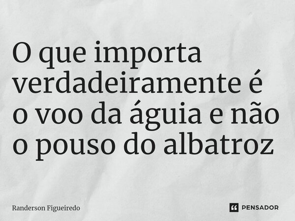 O que importa verdadeiramente é o voo da águia e não o pouso do albatroz ⁠... Frase de Randerson Figueiredo.