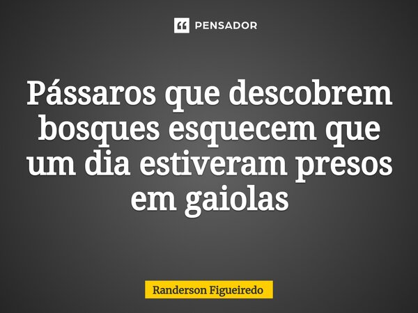 Pássaros que descobrem bosques esquecem que um dia estiveram presos em gaiolas⁠... Frase de Randerson Figueiredo.