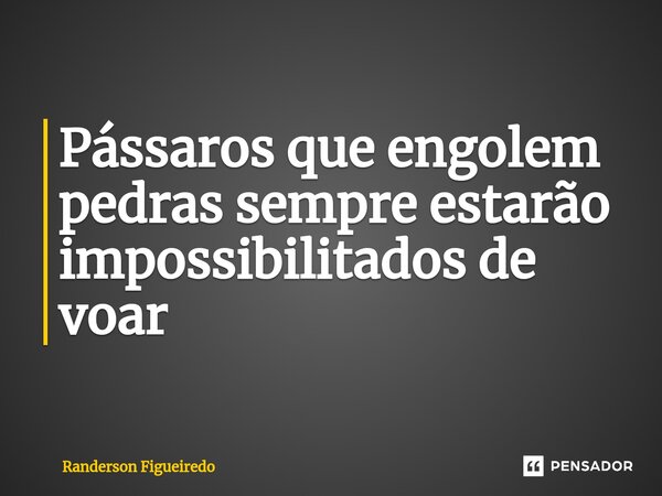 Pássaros que engolem pedras sempre estarão impossibilitados de voar⁠... Frase de Randerson Figueiredo.