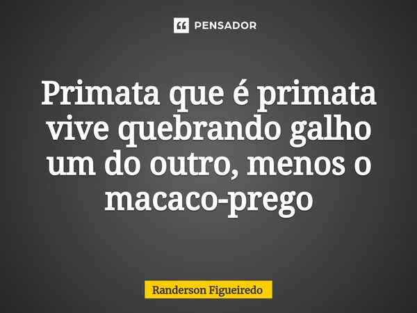 Primata que é primata vive quebrando galho um do outro, menos o ⁠macaco-prego... Frase de Randerson Figueiredo.