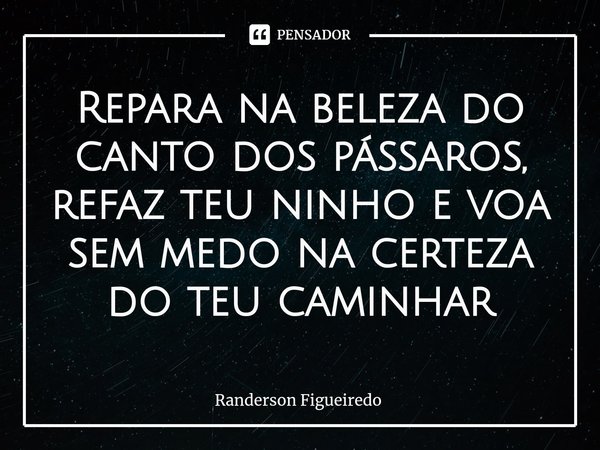 ⁠Repara na beleza do canto dos pássaros, refaz teu ninho e voa sem medo na certeza do teu caminhar... Frase de Randerson Figueiredo.