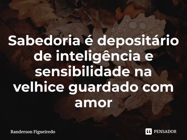 ⁠Sabedoria é depositário de inteligência e sensibilidade na velhice guardado com amor... Frase de Randerson Figueiredo.