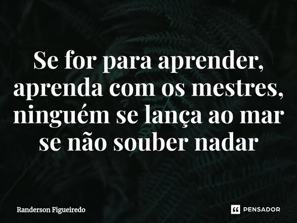 Se for para aprender, aprenda com os mestres, ninguém se lança ao mar se não souber nadar⁠... Frase de Randerson Figueiredo.