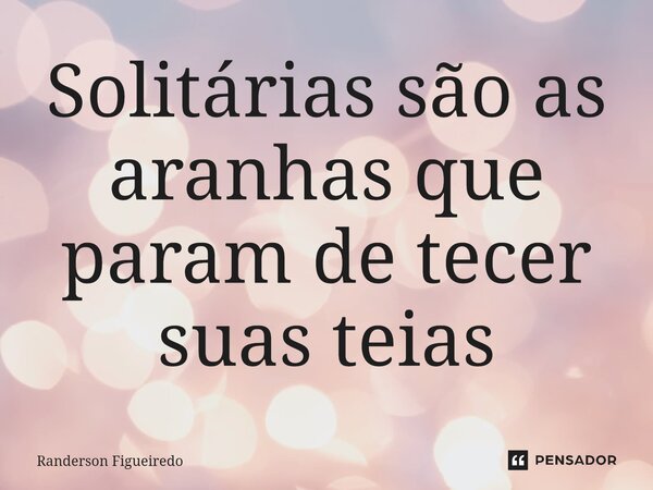 ⁠Solitárias são as aranhas que param de tecer suas teias... Frase de Randerson Figueiredo.