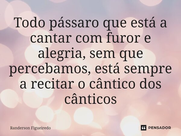 ⁠Todo pássaro que está a cantar com furor e alegria, sem que percebamos, está sempre a recitar o cântico dos cânticos... Frase de Randerson Figueiredo.