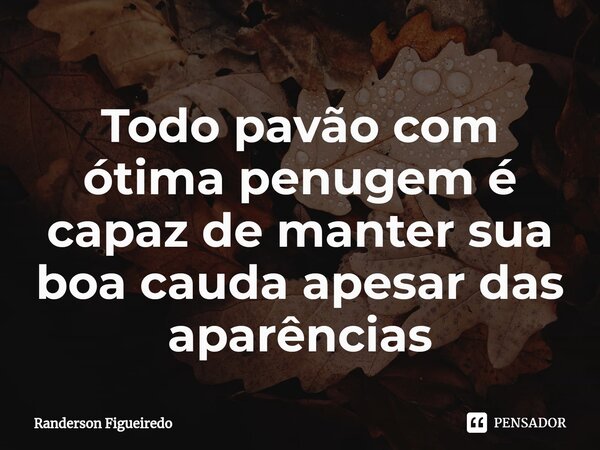 ⁠Todo pavão com ótima penugem é capaz de manter sua boa cauda⁠ apesar das aparências... Frase de Randerson Figueiredo.