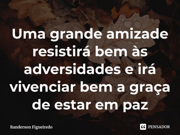 ⁠Uma grande amizade resistirá bem às adversidades e irá vivenciar bem a graça de estar em paz... Frase de Randerson Figueiredo.