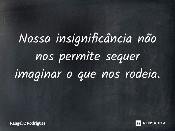 ⁠Nossa insignificância não nos permite sequer imaginar o que nos rodeia.... Frase de Rangel C Rodrigues.