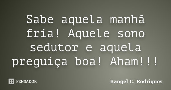 Sabe aquela manhã fria! Aquele sono sedutor e aquela preguiça boa! Aham!!!... Frase de Rangel C. Rodrigues.