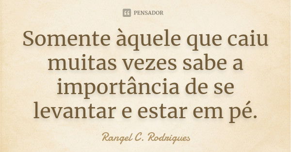 Somente àquele que caiu muitas vezes sabe a importância de se levantar e estar em pé.... Frase de Rangel C. Rodrigues.