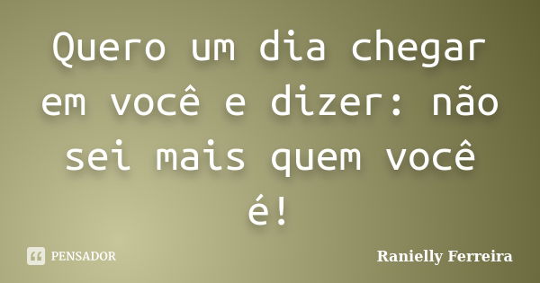 Quero um dia chegar em você e dizer: não sei mais quem você é!... Frase de Ranielly Ferreira.