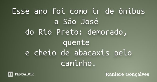 Esse ano foi como ir de ônibus a São José do Rio Preto: demorado, quente e cheio de abacaxis pelo caminho.... Frase de Raniere Gonçalves.