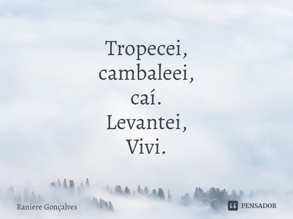 ⁠Tropecei,
cambaleei,
caí.
Levantei,
Vivi.... Frase de Raniere Gonçalves.