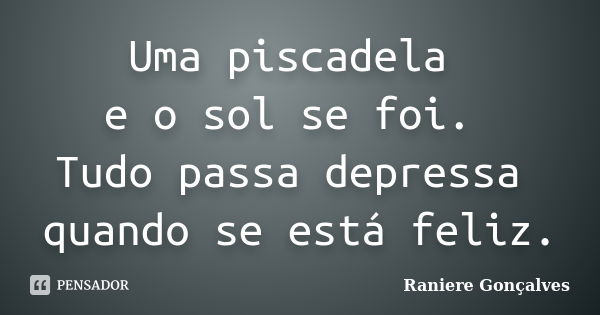 Uma piscadela e o sol se foi. Tudo passa depressa quando se está feliz.... Frase de Raniere Gonçalves.