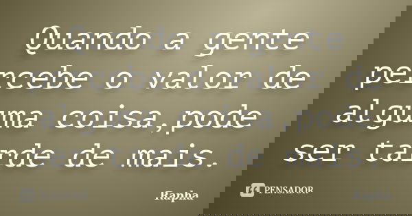 Quando a gente percebe o valor de alguma coisa,pode ser tarde de mais.... Frase de Rapha.