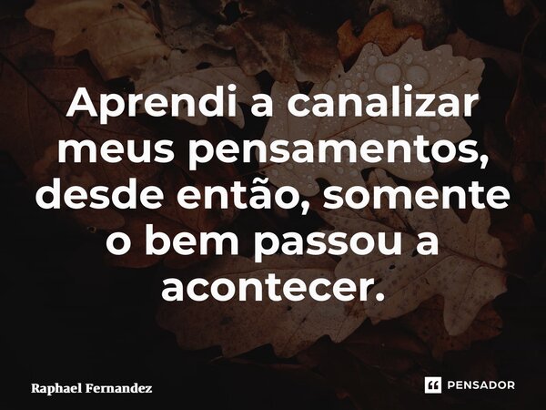 ⁠Aprendi a canalizar meus pensamentos, desde então, somente o bem passou a acontecer.... Frase de Raphael Fernandez.