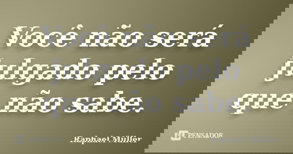 Você não será julgado pelo que não sabe.... Frase de Raphael Müller.