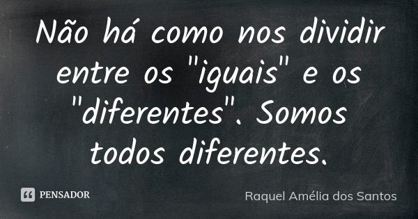 Não há como nos dividir entre os "iguais" e os "diferentes". Somos todos diferentes.... Frase de Raquel Amélia dos Santos.