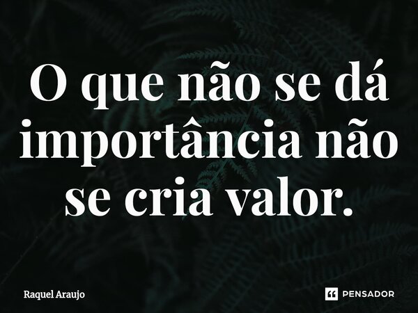 O que não se dá importância não se cria valor.... Frase de Raquel Araujo.