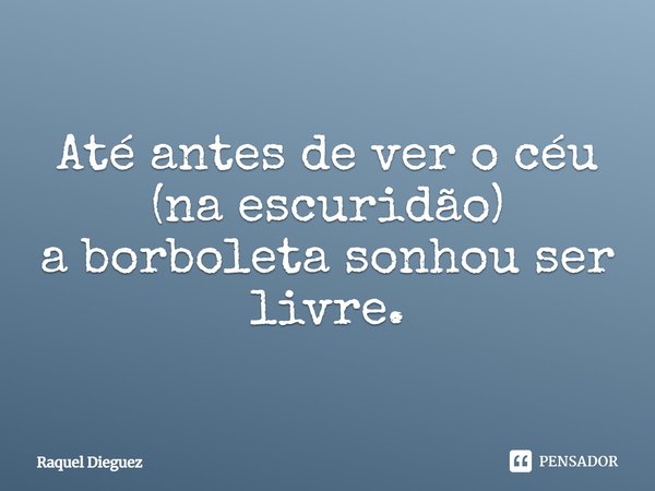 Até antes de ver o céu (na escuridão)
a borboleta sonhou ser livre.... Frase de Raquel Dieguez.