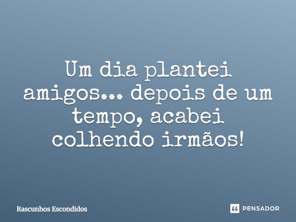 Um dia plantei amigos... depois de um tempo, acabei colhendo irmãos!... Frase de Rascunhos Escondidos.