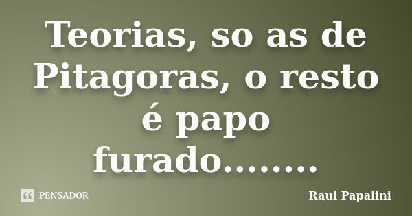 Teorias, so as de Pitagoras, o resto é papo furado........... Frase de Raul Papalini.