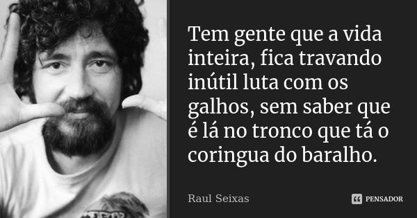 Tem gente que a vida inteira, fica travando inútil luta com os galhos, sem saber que é lá no tronco que tá o coringua do baralho.... Frase de Raúl Seixas.