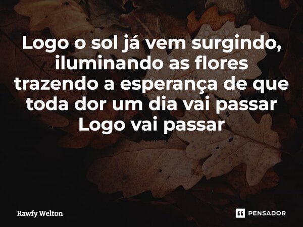 Logo o sol já vem surgindo, iluminando as flores trazendo a esperança de que toda dorum dia vai passar Logo vai passar ⁠... Frase de Rawfy Welton.